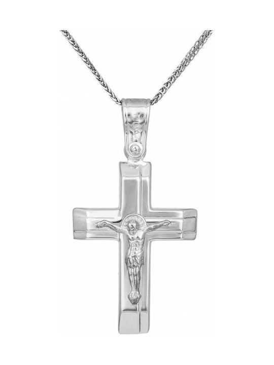 Herren Weißgold Kreuz 9K mit Kette