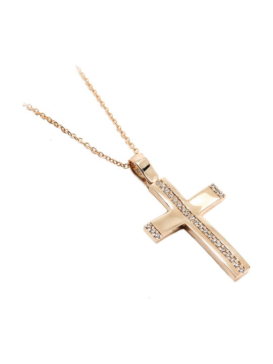 Art d or Cruci Femeie Placate cu Aur Roz 14K Față și Spate cu Lanț