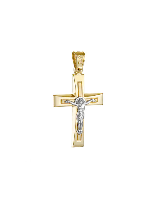 TBS Creations Herren Gold Kreuz 14K mit dem Gekreuzigten