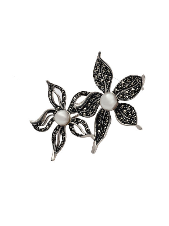 Pin Blume aus Silber Schwarz