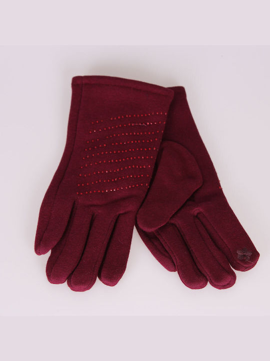 Μπορντό Γυναικεία Γάντια Αφής με Γούνα