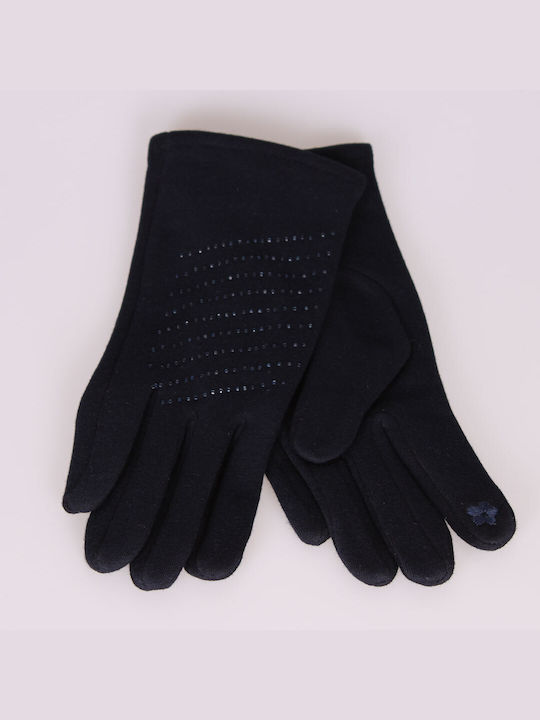 Women's Touch Gloves with Fur Navy Blue