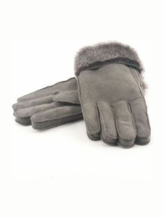 Women's Leather Gloves with Fur Gray