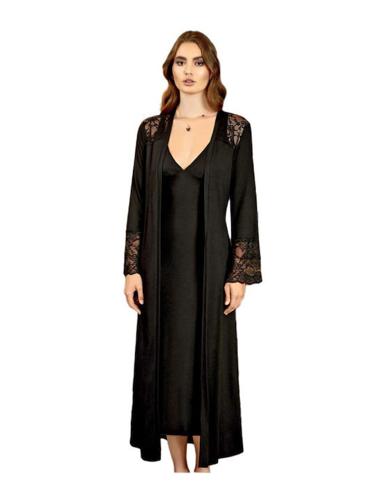 FMS Winter Women's Robe with Nightdress Black