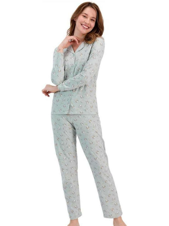 Roly Poly De iarnă Set Pijamale pentru Femei De bumbac Verde Roly Poly Winter Dreams