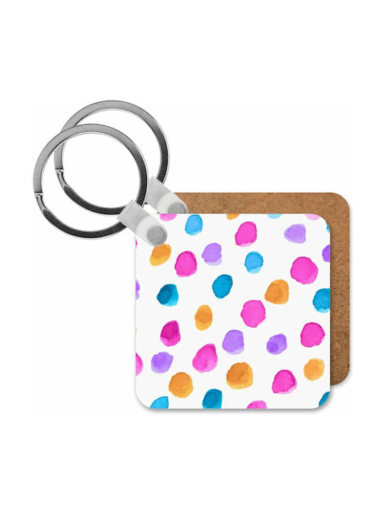 Keychain Wallet Watercolor Dots Wooden