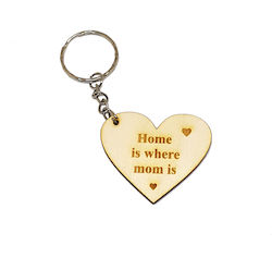Woodseason Keychain Home Is Where Mom Is Wooden