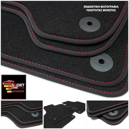 Citroen Saxo 1999-2003 Teppichmatten Sport Line Schwarz mit roter Naht Rote Stickerei Citroen Set aus 4 Teilen