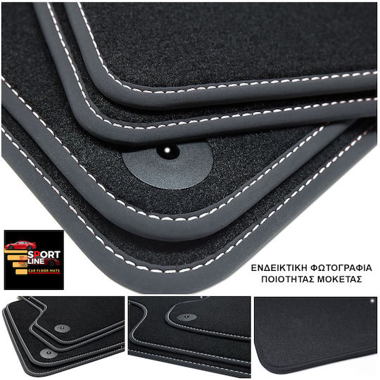 Nissan Micra K14 2016-2022 Teppichmatten Sport Line Schwarz mit Weißer Naht Weiße Stickerei Micra Set aus 4 Teilen