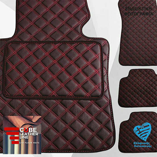 Комплект от 4 броя автомобилни стелки Suzuki Splash Techno-Leather Cube в черно с червен шев и червена бродерия Suzuki