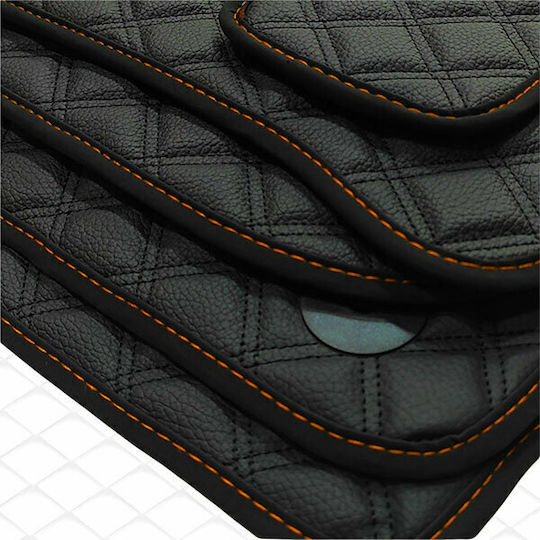 Fiat Cinquecento Techno-Leather Mats Cube Black with Orange Embroidery Fiat Set of 4 Pieces
