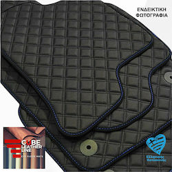 Peugeot 108 2014-2021 Technoleather Cube Negru cu Broderie Albastră Set Peugeot de 4 Bucăți