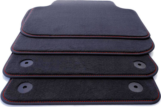 Set Covorașe Renault Modus 2004-2012 Negru Linie de Lux Cusături Roșii Fabricat în Grecia 4 Bucăți
