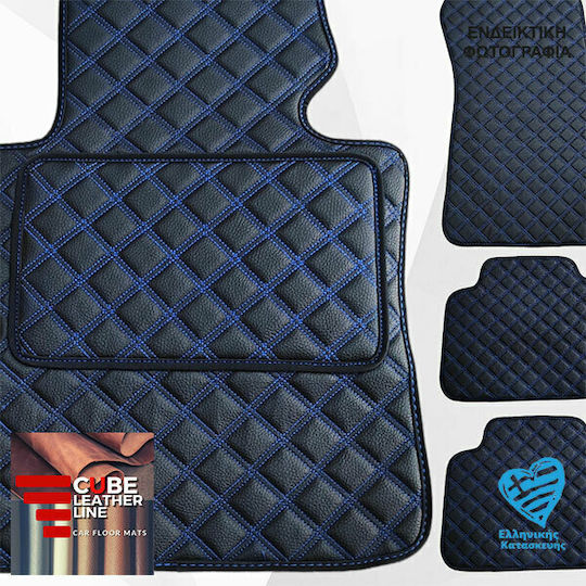 Daihatsu Yrv 2001 Techno-Leather Car Mats Cube Black With Blue Stitching Blue Embroidery Daihatsu Set of 4 Pieces