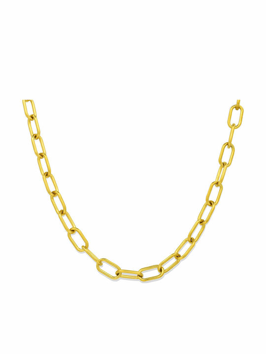 Goldjewels Lanț Gât din Oțel Placată cu Aur Largă Grosime 7mm și Lungime 55cm