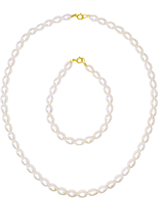 Margaritari Set with Necklace & Bracelet from Gold 14K with Pearls