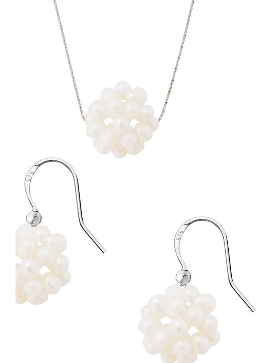 Margaritari Set with Earrings & Pendant from Silver with Pearls