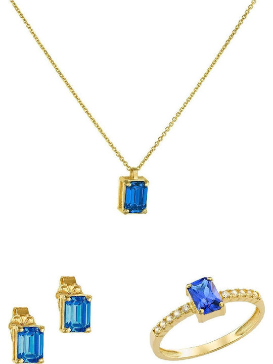 Ioannis Kosmima Set mit Halskette , Ohrringe & Ring aus Gold 14K mit Steinen