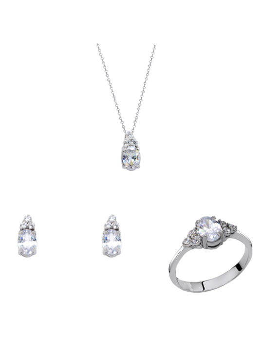 White Gold Set Necklace , Earrings & Ring 14K