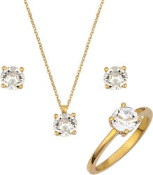 Gold Plated Silver Set Ring , Necklace & Earrings with Stones