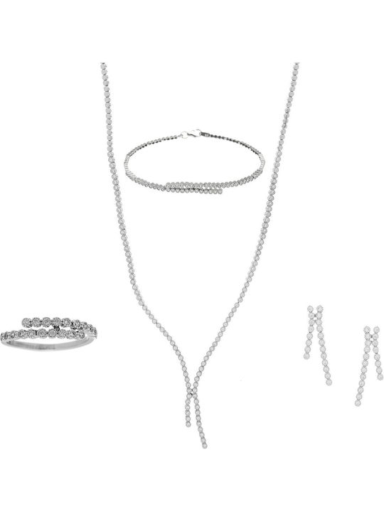 Vitopoulos Set with Necklace , Earrings & Ring from White Gold 14K with Stones