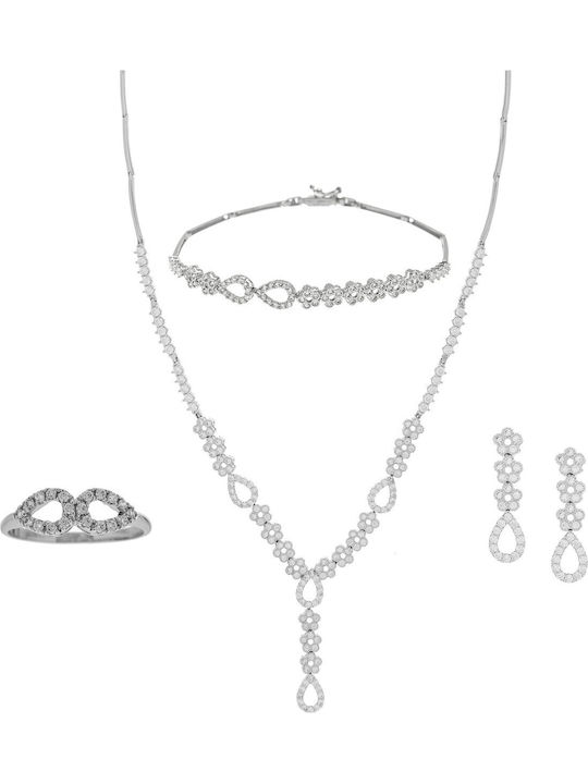 Vitopoulos Set with Necklace , Earrings & Ring from White Gold 14K with Stones