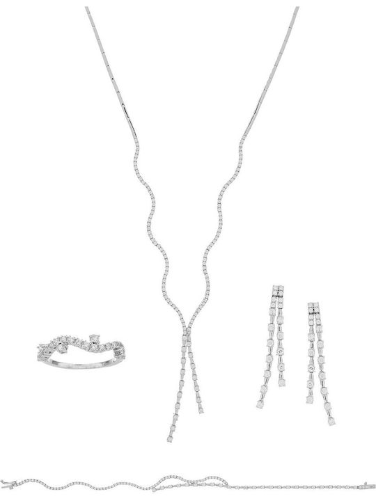 Vitopoulos Set with Necklace , Earrings & Ring from White Gold 14K with Stones