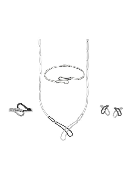 Vitopoulos Set with Necklace , Earrings & Ring from White Gold 14K with Stones