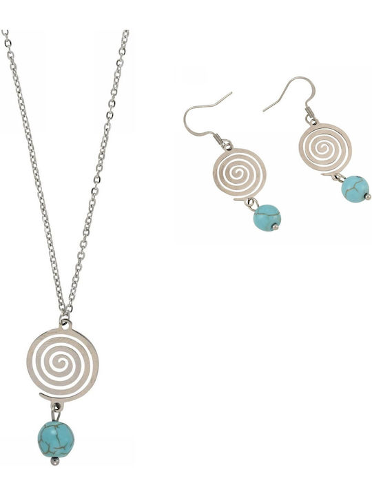 Tatu Moyo Set with Necklace & Earrings from Silver with Stones