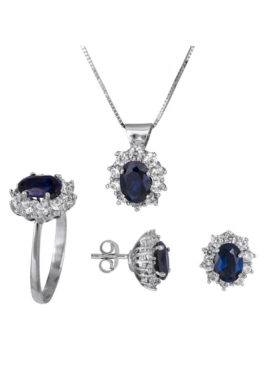 White Gold Set Ring , Necklace & Earrings 14K