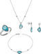 Set cu Colier , Cercei & Inel din Aur alb 14K cu Pietre