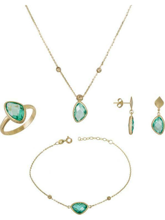 Комплект с Колие , Обеци & Пръстен от Злато 14K с Камъни
