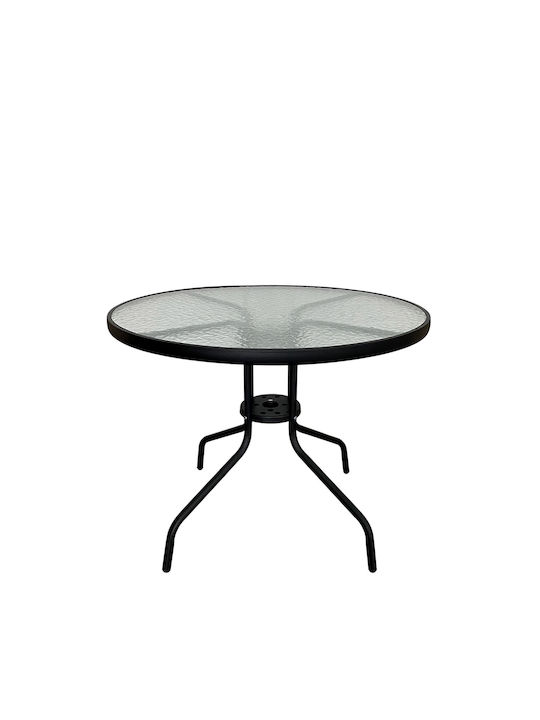 Masă Pentru Spații Exterioare Mici Metalică Cu Suprafeță Din Sticlă Neagră 90x90x72cm