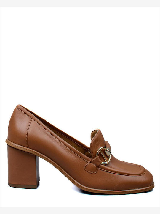 Paola Ferri Leather Tabac Brown Heels