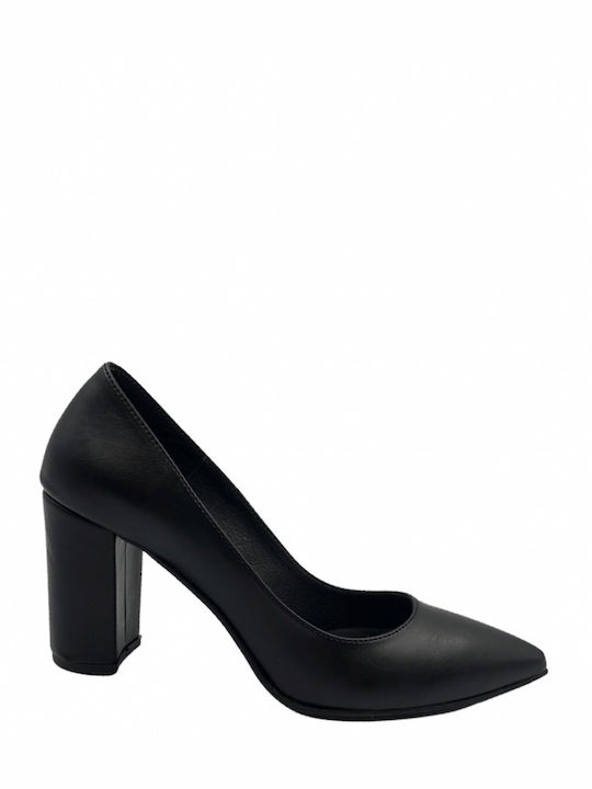 Step Shop Leather Pointed Toe Black Heels
