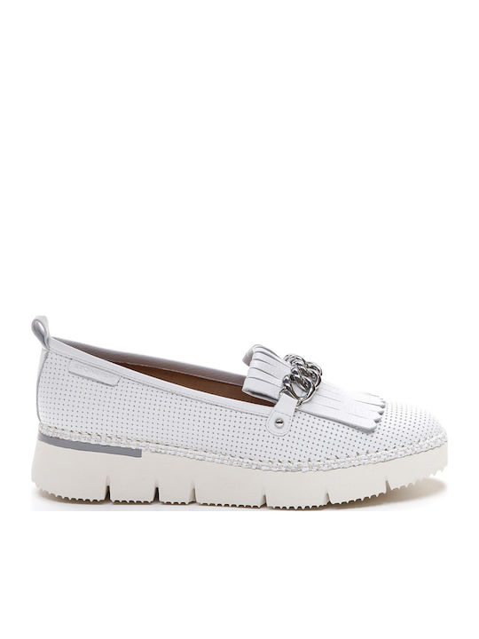 Δερμάτινα Γυναικεία Loafers σε Λευκό Χρώμα
