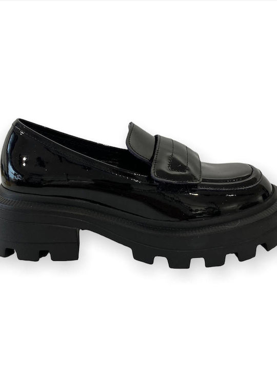 Mille Luci Women's Patent Leather Moccasins Black