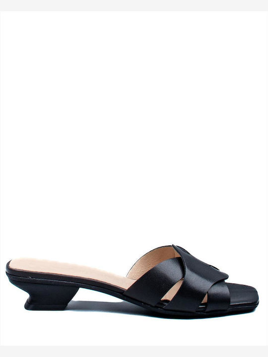 Wonders Chunky Heel Leather Mules Black