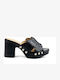 Leather Mules with Chunky High Heel in Black Color