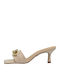Leder Mules mit Dünn Hoch Absatz in Beige Farbe