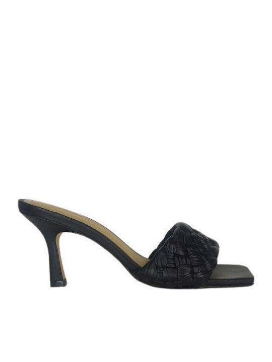 Carrano Leather Mules with Thin High Heel in Bl...