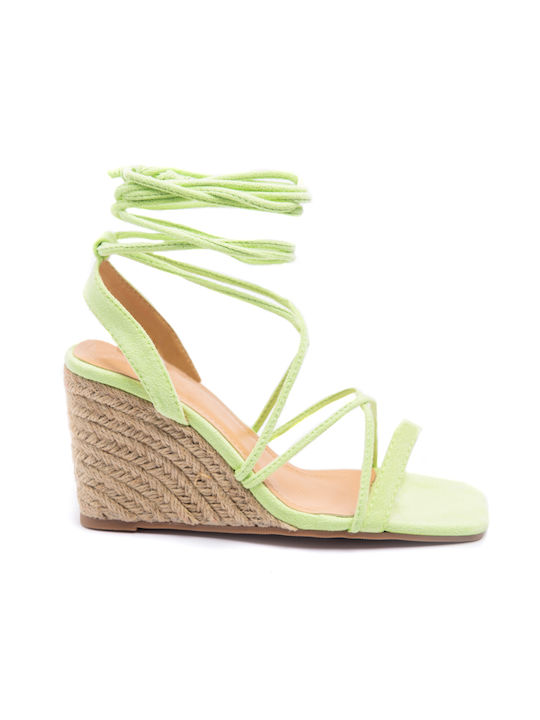 Malesa Women's Suede Ankle Strap Platforms Green