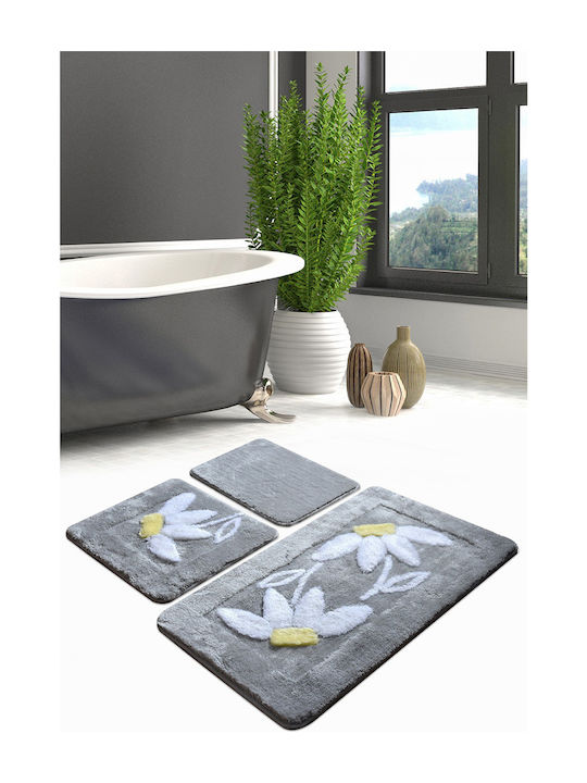 Bath Mats Set Daisy 100% Gray 3pcs