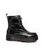 Malesa Women's Patent Leather Combat Boots Black