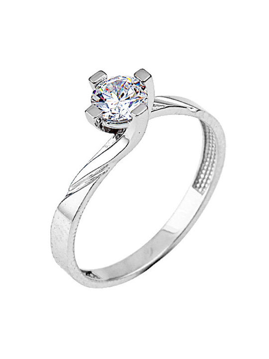 Single Stone Ring of White Gold 9K