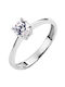 Single Stone Ring of White Gold 9K