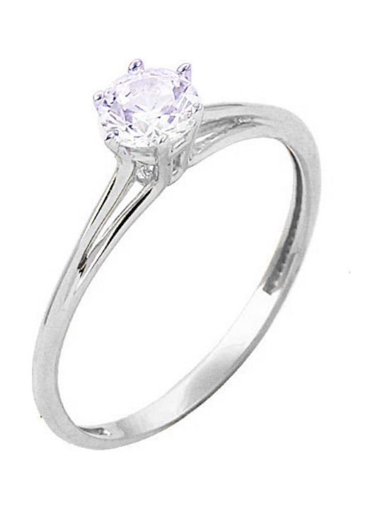 Single Stone Ring of White Gold 9K