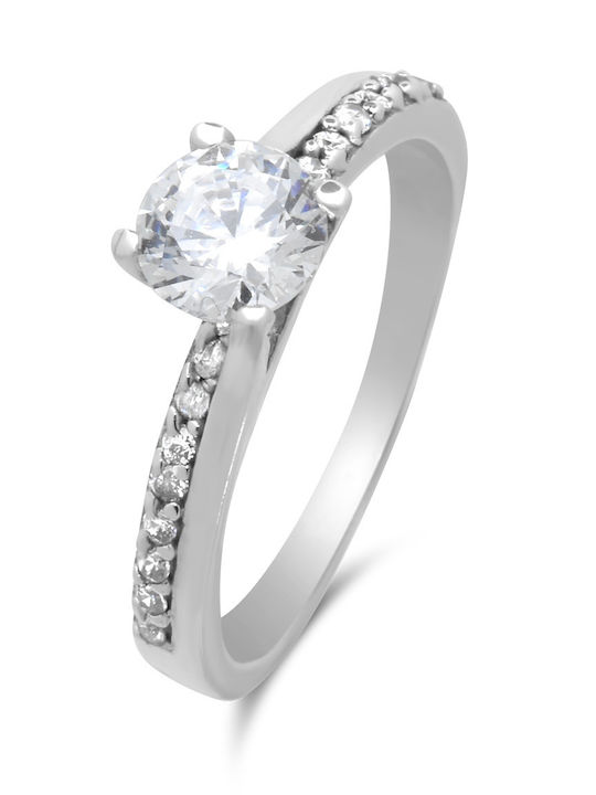Goldjewels Μονόπετρο από Λευκόχρυσο 14K με Ζιργκόν