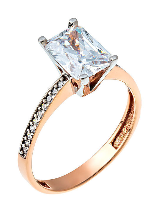 Single Stone Ring of Pink White Gold 14K