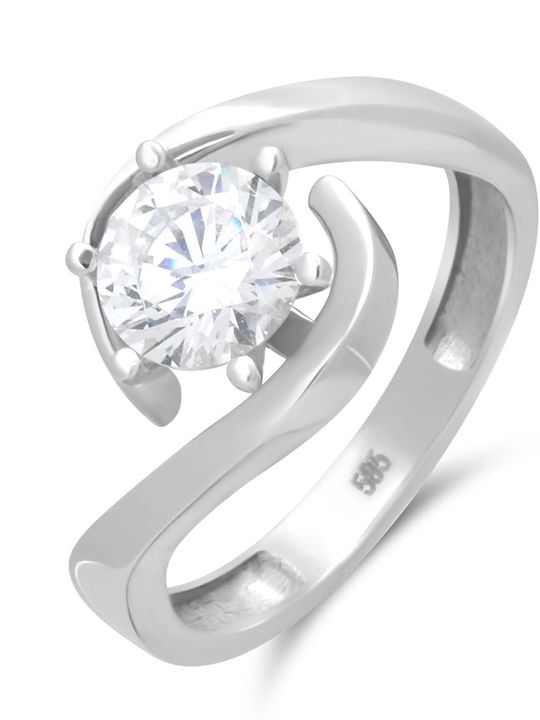 Goldjewels Μονόπετρο από Λευκόχρυσο 14K με Ζιργκόν